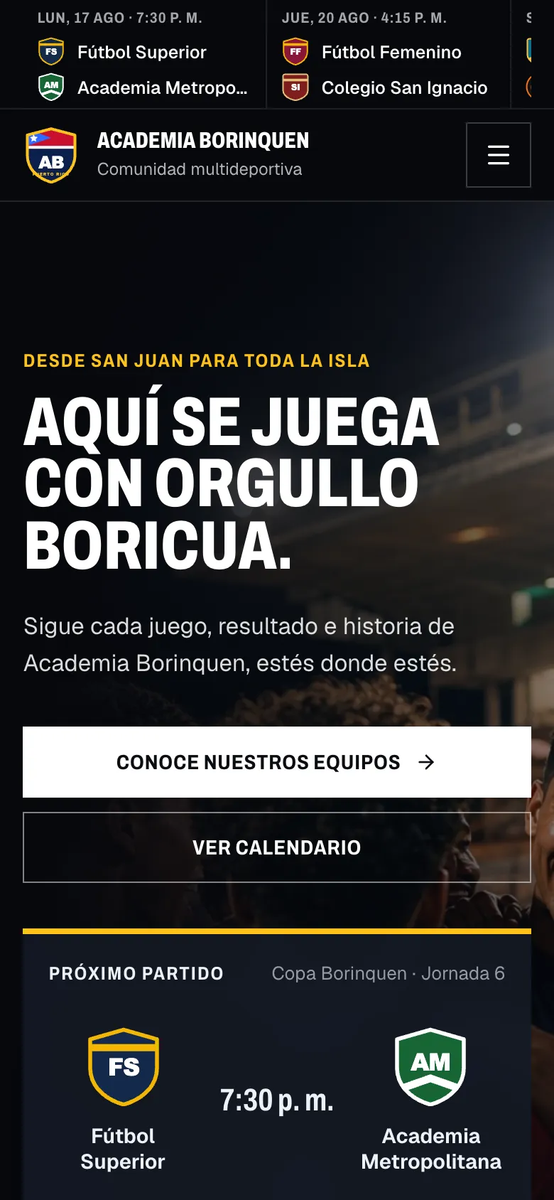 Portada del portal de Academia Borinquen en un iPhone