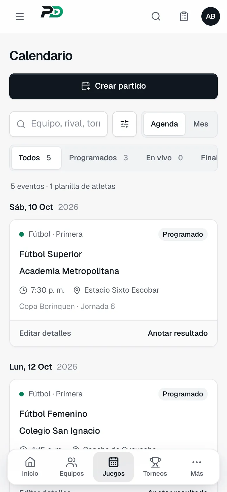 Calendario del panel de administración en un iPhone
