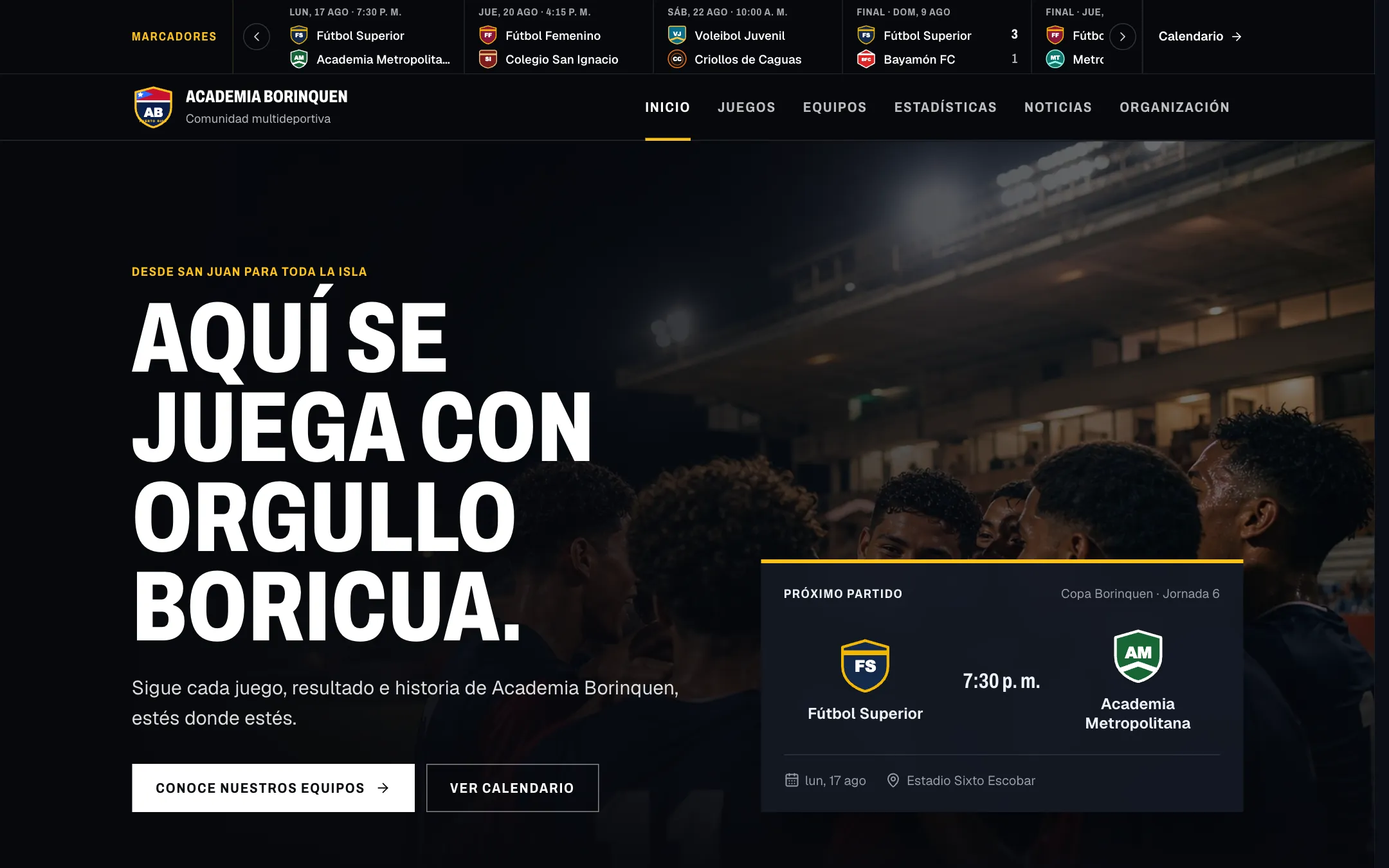 Portal público de Academia Borinquen en una MacBook